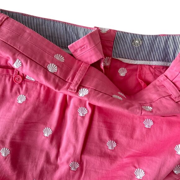 British Khaki Seashell Pattern Embroidered Pink Mini Skirt Wm Sz 8 Pockets EUC - Picture 5 of 7